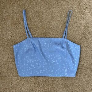 Forever 21 Medium Blue with Flowers Satin Cropped Top
